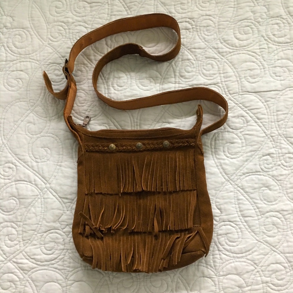Minnetonka Boho Fringe Brown Suede Crossbody Bag